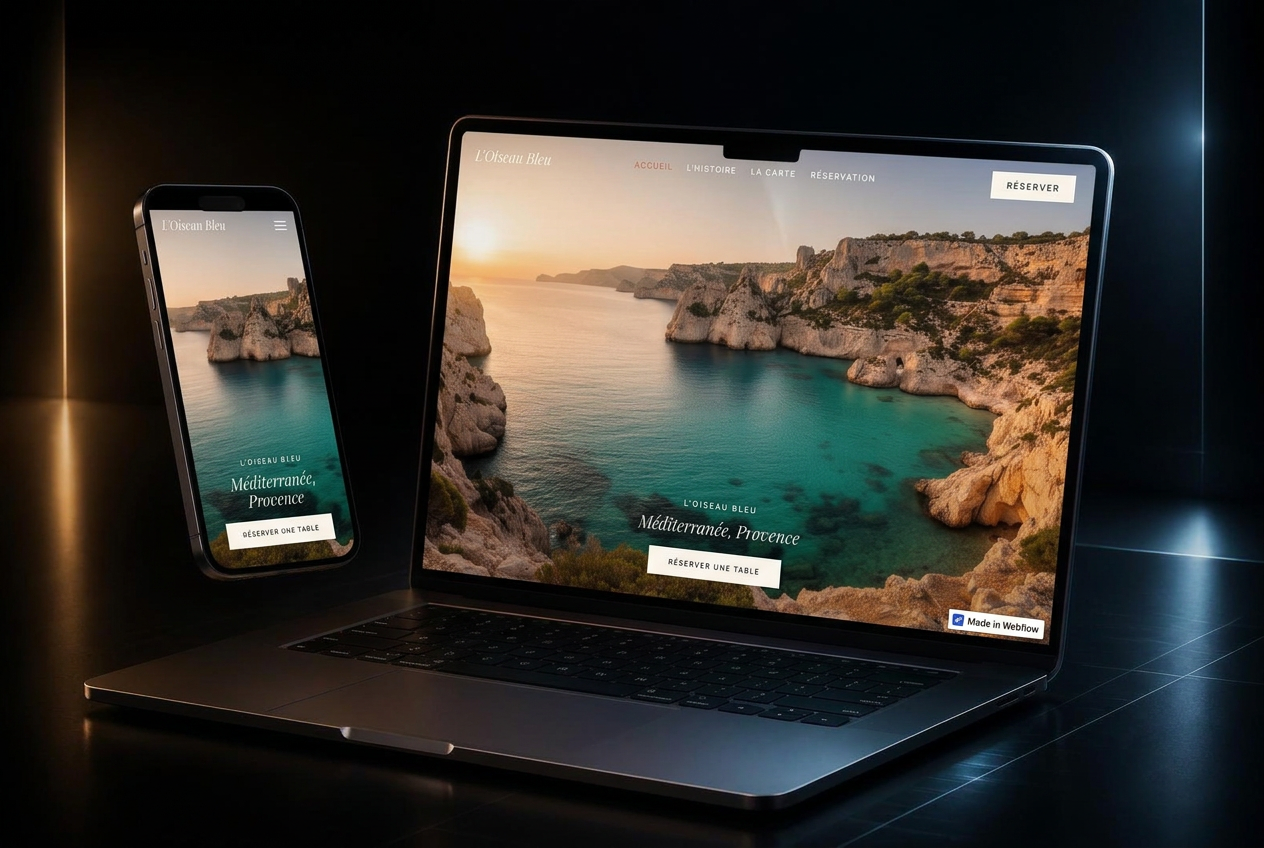 Aperçu du site web du restaurant L'Oiseau Bleu créé par Libeccio
